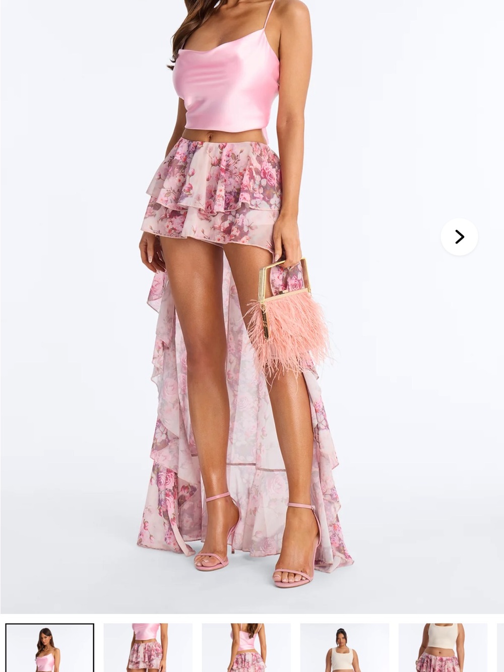Fashion Nova Pink Floral High-Low Ruffle Maxi Skirt